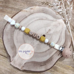 Attache tétine fleurs des champs et jaune moutarde