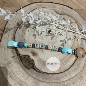 Attache tétine vert mint et gris