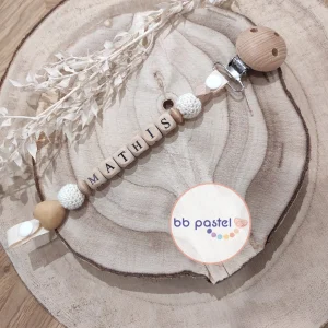Attache tétine coton crème / bois naturel