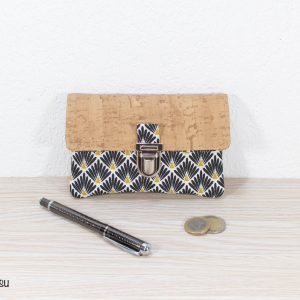 Portefeuille femme compact Simili cuir liège Tissu imprimé fleuri noir