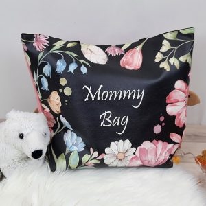 Sac Mommy bag Fleurs roses Fond Noir
