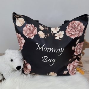 Sac Mommy bag Roses Taupe Fond Noir