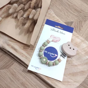 Lot de 10 Attaches tétines fantaisie marguerite vert sage