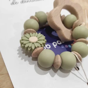 Lot de 10 anneaux de dentition marguerite vert sage