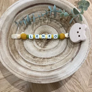 Attache tétine fantaisie moutarde