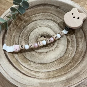 Attache tétine fantaisie rose nacré