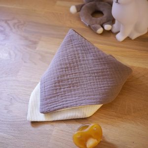 Bavoir bandana réversible gaze de coton marron glacé et velours