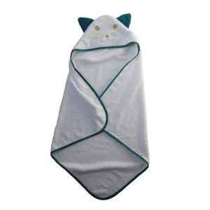 Cape de bain chat bleu paon