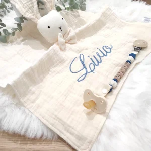 Coffret lapin crème + attache tétine en perles