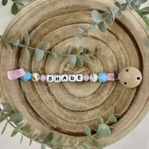 Attache tétine douceur fleurie et bleu