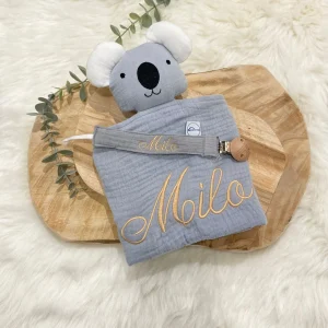 Doudou koala gris + attache tétine