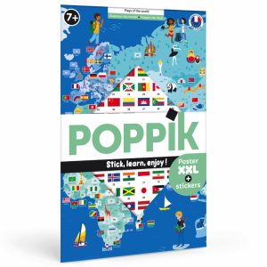 Poster pédagogique + 200 stickers DRAPEAUX DU MONDE (6-12 ans)