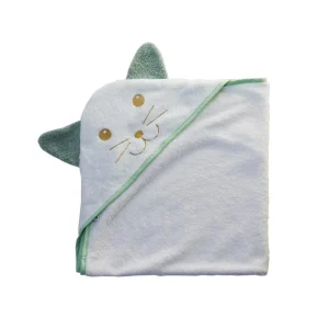 Cape de bain bébé chat mer verte