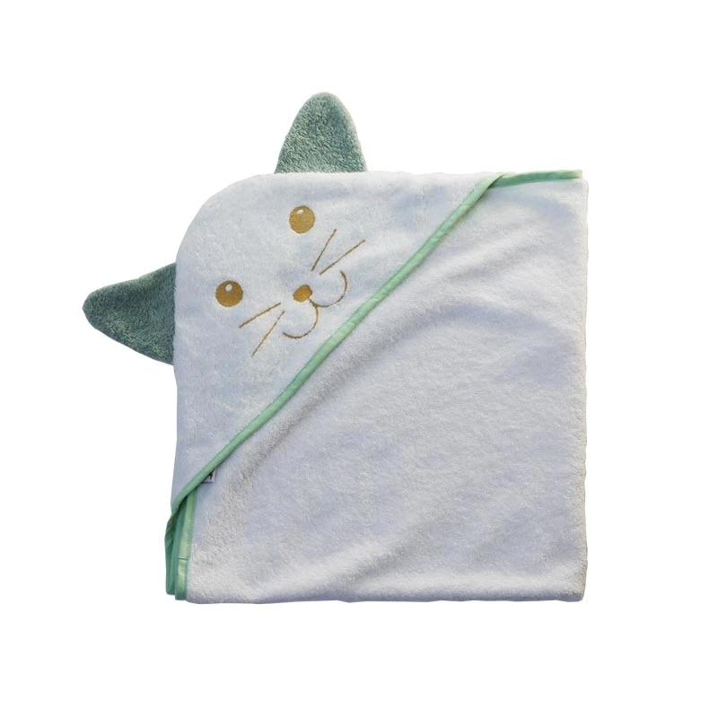 Cape de bain bébé chat mer verte
